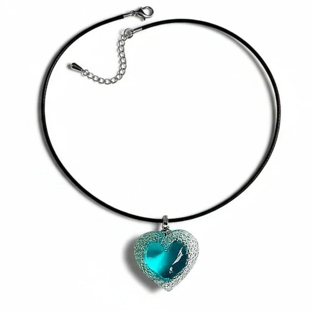 Collier cuir 3 mm bleu transparent avec pendentif Voronoï