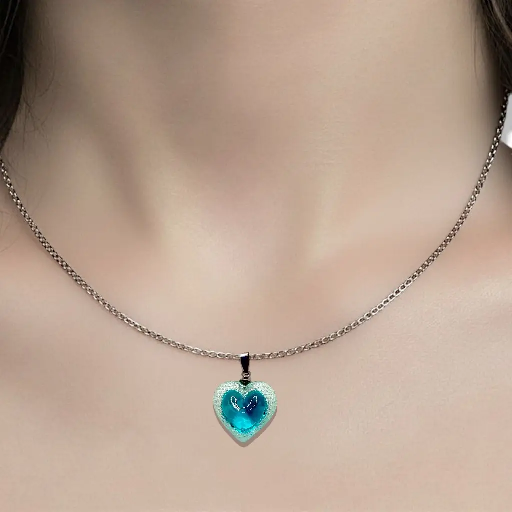 Collier en acier inoxydable orné d’un pendentif Cœur Voronoï en résine imprimée en 3D, de couleur bleue. Le motif géométrique inspiré de la structure Voronoï, associé à un cœur plein en son centre, confère à ce bijou une allure artistique et contemporaine. La teinte bleue, lumineuse et raffinée, apporte une sensation de fraîcheur et d’élégance tout en restant discrète. La chaîne en acier inoxydable de 43 cm, complétée par une chaîne de rallonge, garantit un port confortable et un ajustement parfait. Ce collier s’adapte facilement aux tenues du quotidien comme aux occasions spéciales. Fabriqué à la main en France, chaque bijou est unique, avec de légères variations de couleur liées au travail artisanal. Un collier intemporel et élégant, idéal pour sublimer votre style avec finesse