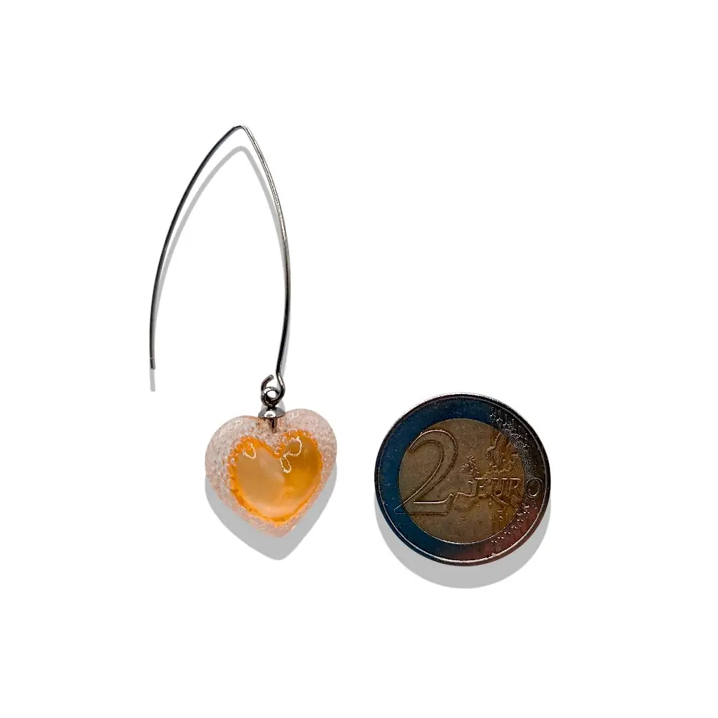 boucles d’oreilles cœur voronoï orange avec pièce 2 euros référence taille