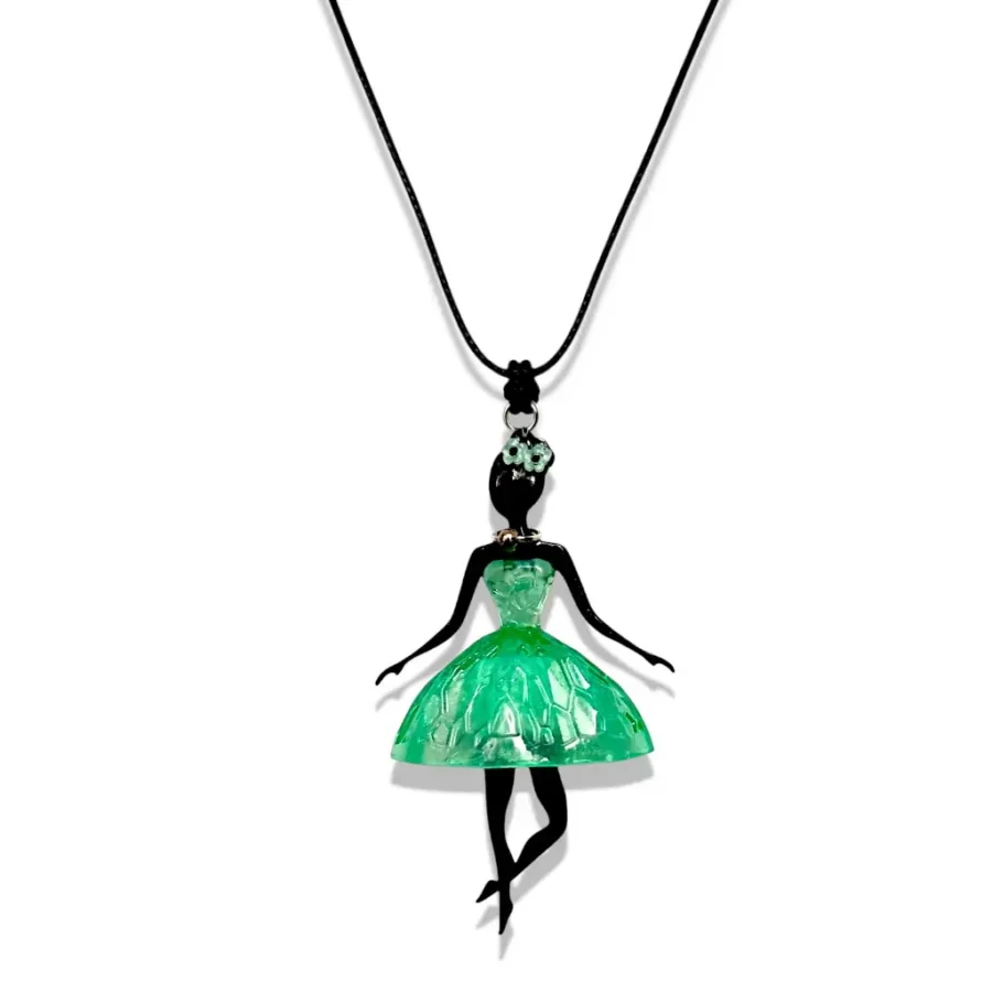 Collier Pépette verte en résine imprimée 3D monté sur lien coton ciré réglable