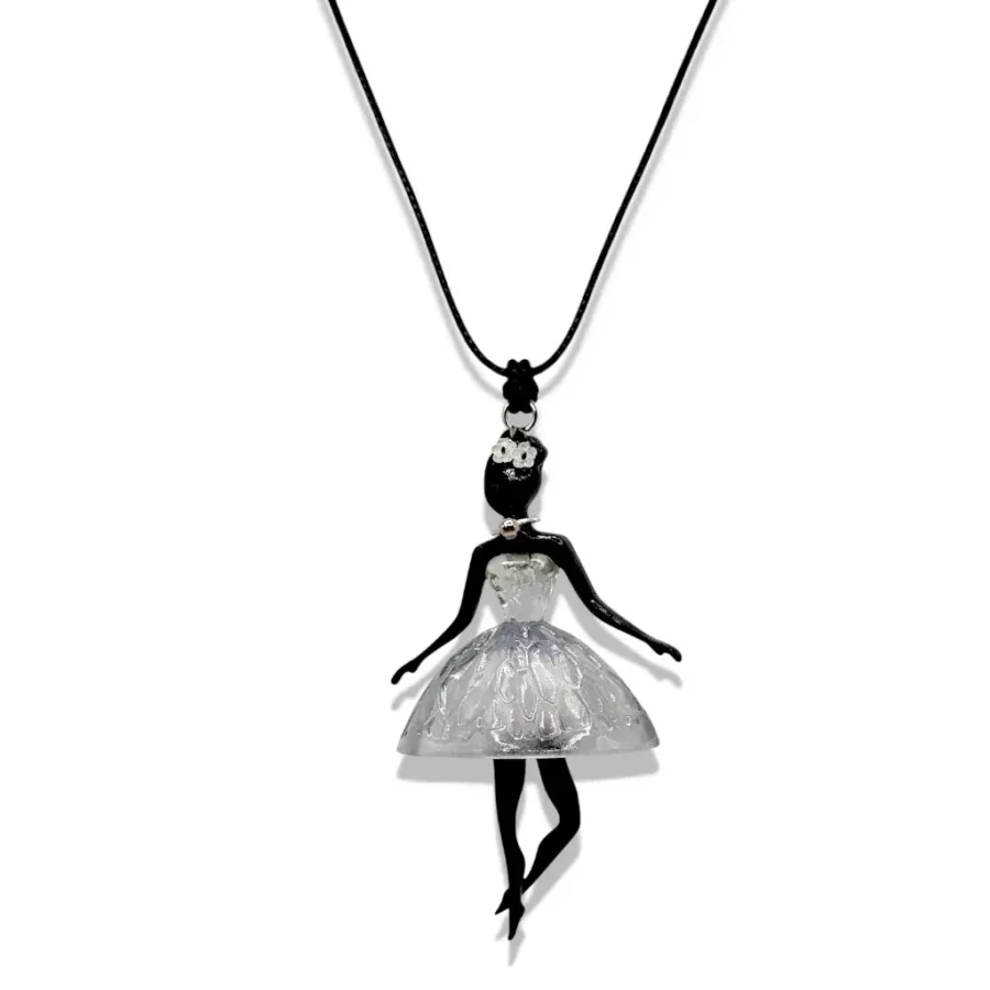 Collier Pépette violet/gris en résine imprimée en 3D monté sur lien en coton ciré réglable