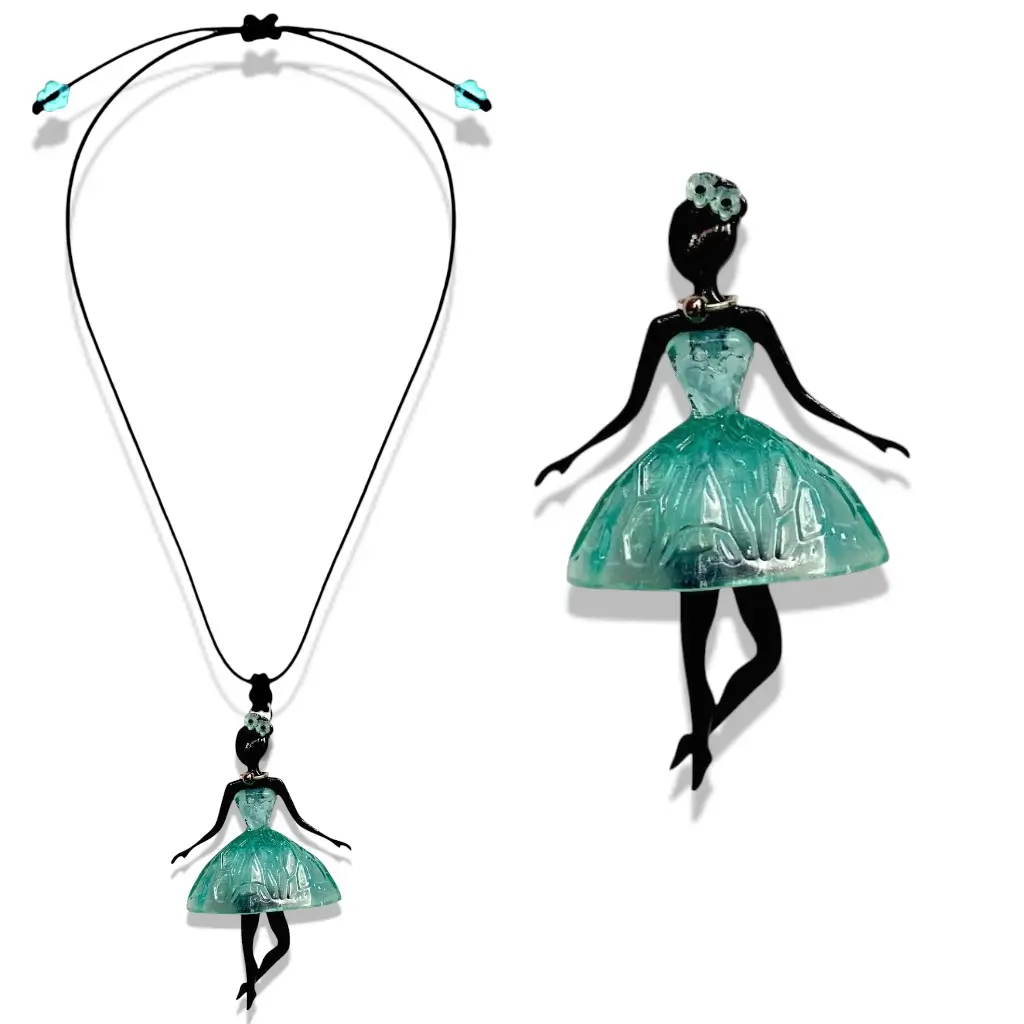 Zoom sur le pendentif Pépette bleue/verte en impression 3D