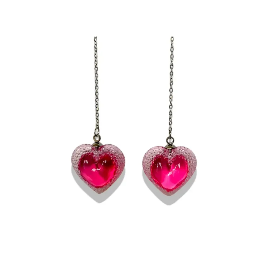 paire de boucles d’oreilles cœur voronoï chaîne fine cherry