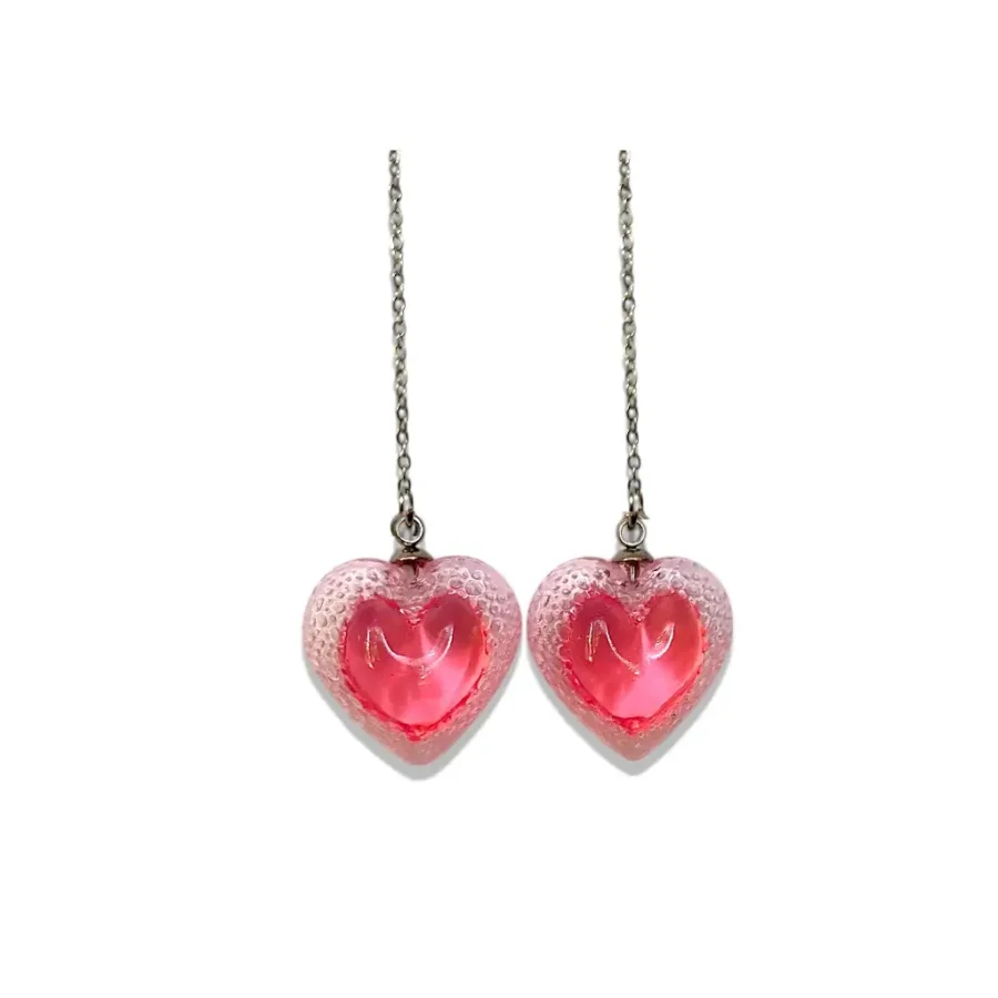 paire de boucles d’oreilles cœur voronoï chaîne fine roses