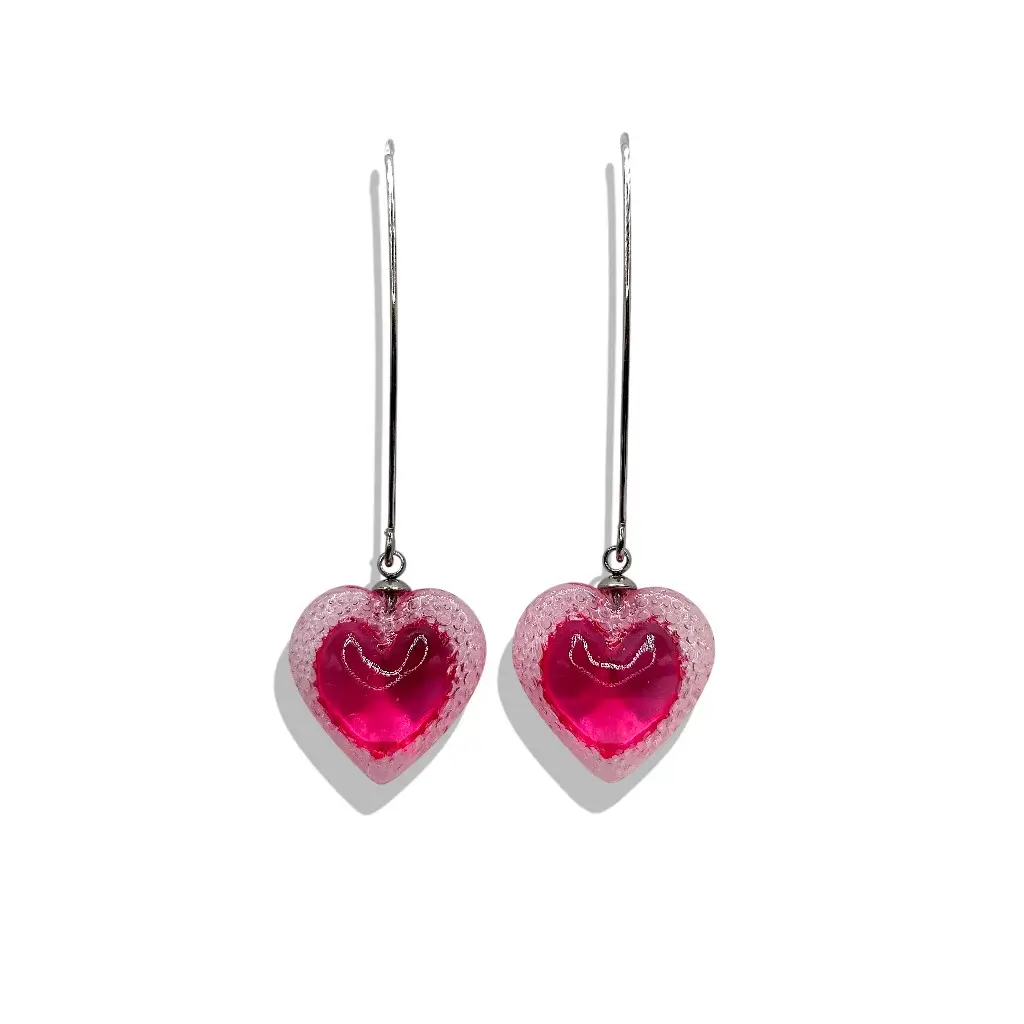 paire de boucles d’oreilles cœur voronoï cherry long crochet