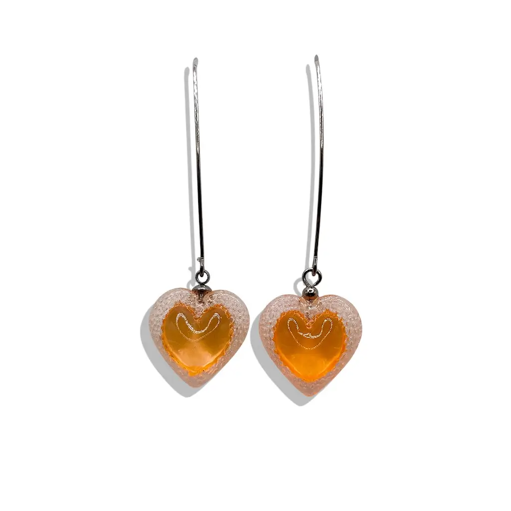 paire de boucles d’oreilles cœur voronoï orange long crochet