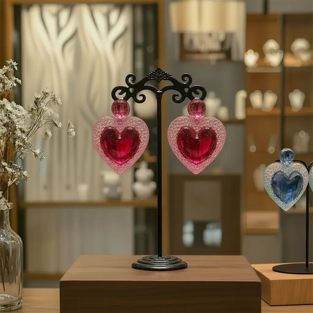boucles d’oreilles à pointe sur présentoir avec seconde paire en arrière-plan
