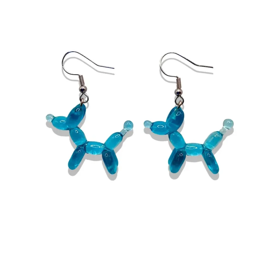 Boucles d’oreilles chien ballon en résine bleu brillante