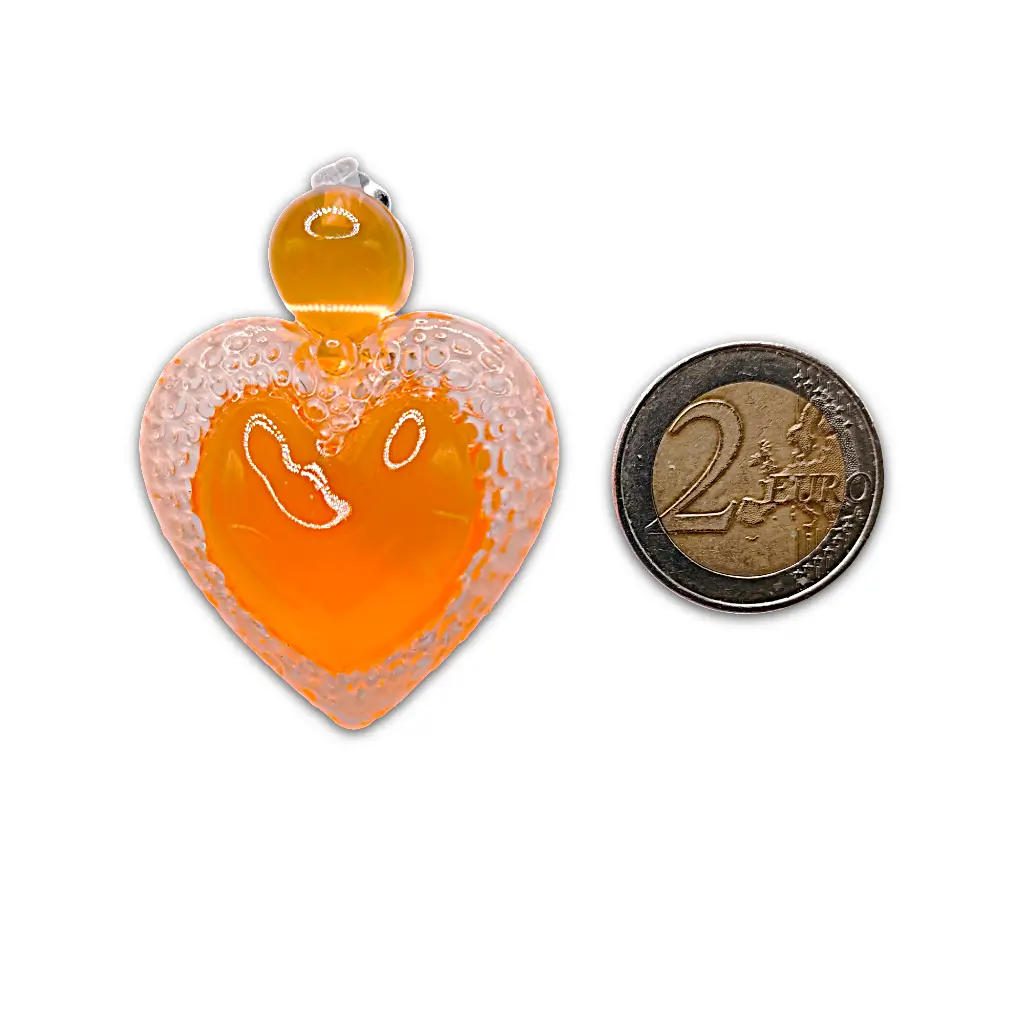 boucles d’oreilles cœur voronoï clips orange avec pièce de 2 euros pour référence taille