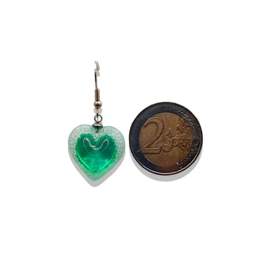 Boucles d’oreilles vertes petit modèle avec pièce de 2 euros pour comparaison