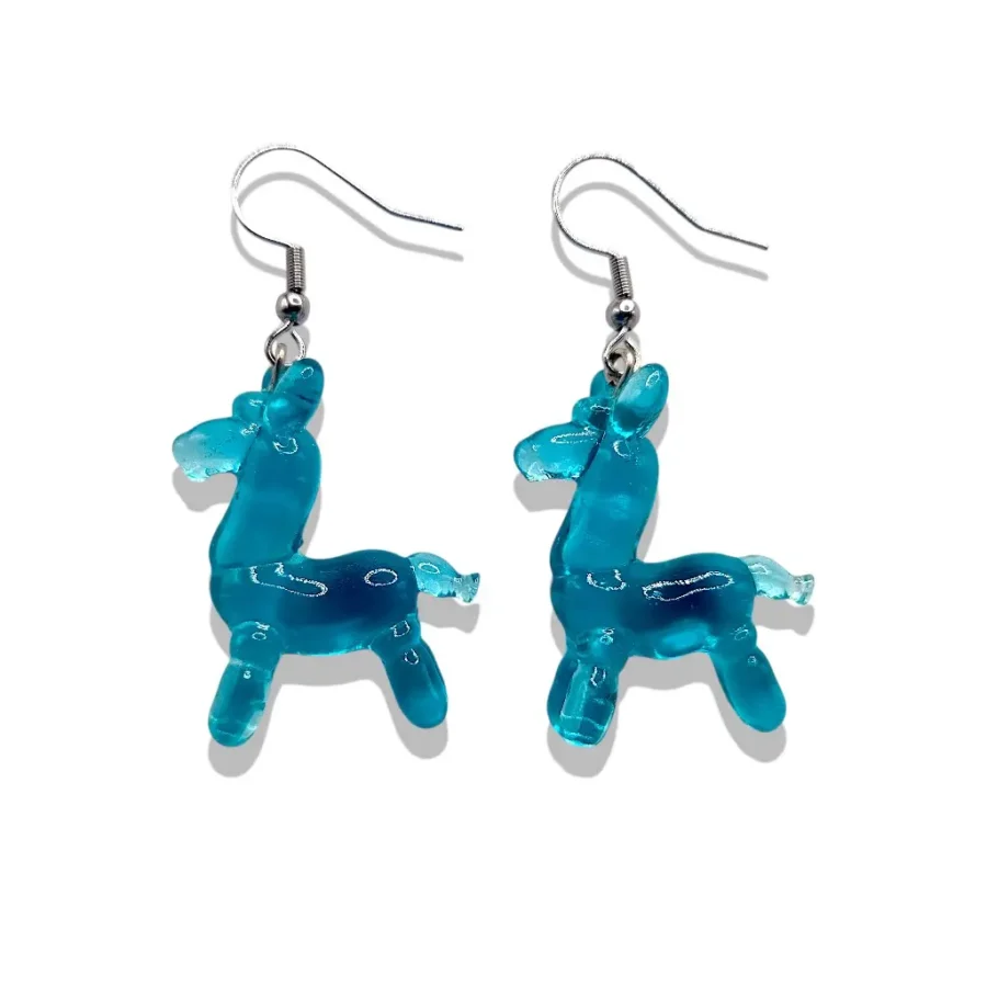 Boucles d’oreilles Lama Ballon turquoise en résine artisanale brillante
