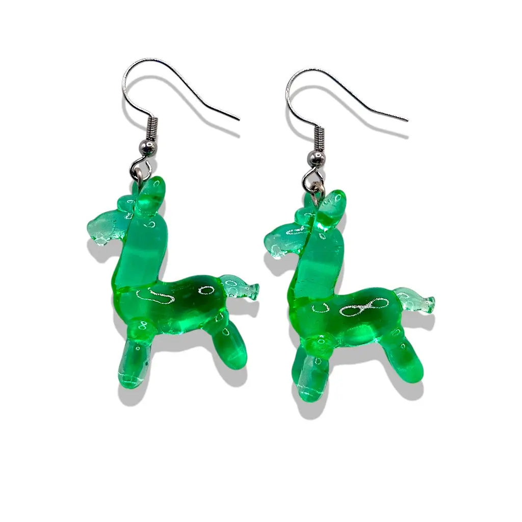 Boucles d’oreilles Lama Ballon vert en résine artisanale brillante