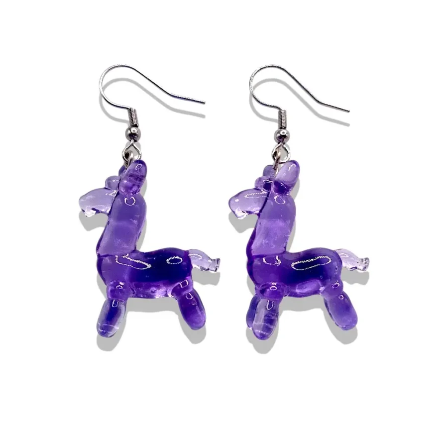 Boucles d’oreilles Lama Ballon violet en résine artisanale brillante