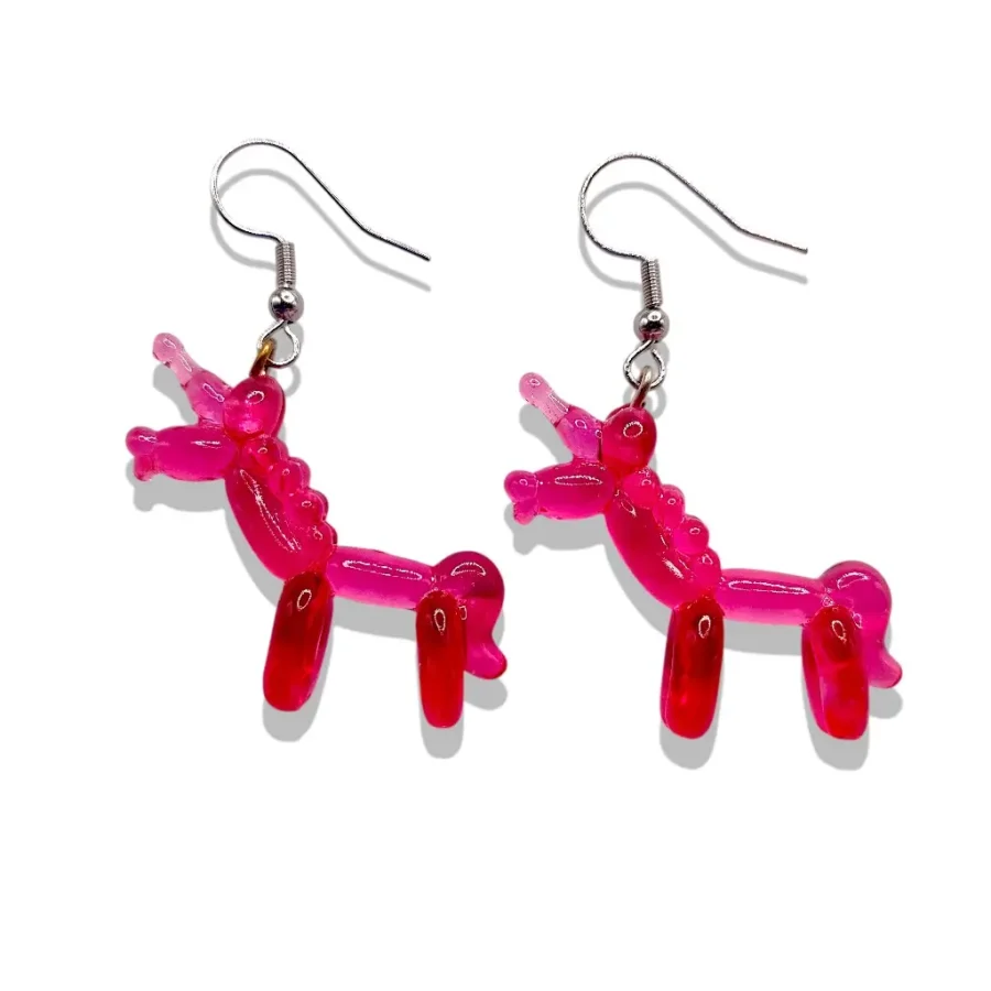 Boucles d’oreilles Licorne Ballon cherry en résine artisanale
