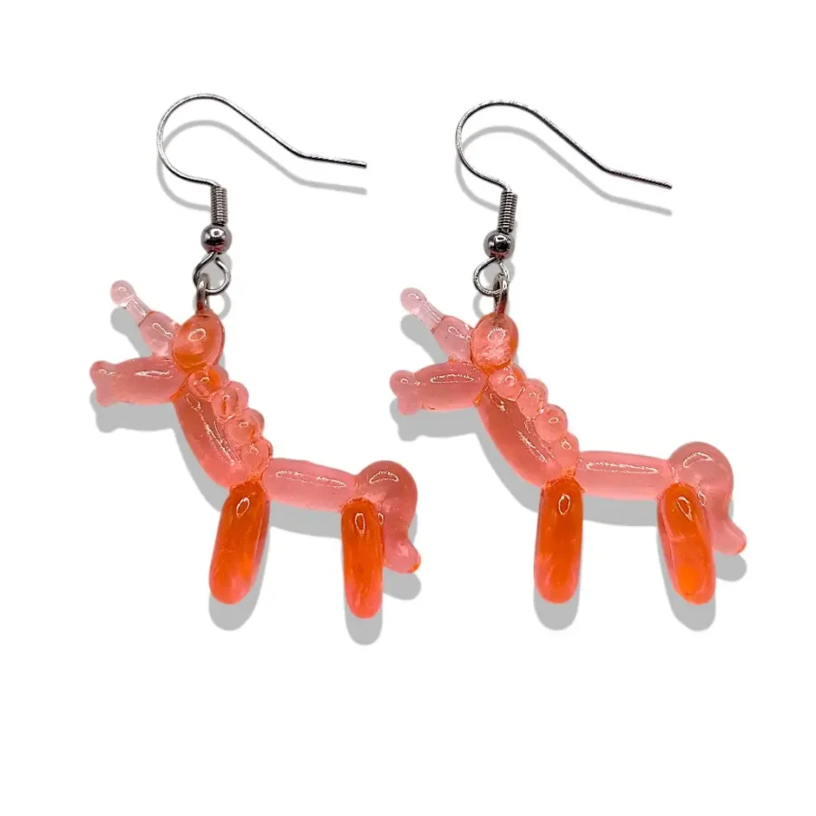 Boucles d’oreilles Licorne Ballon orange en résine artisanale