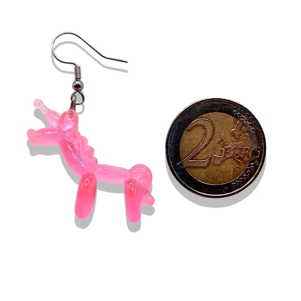 Boucles d’oreilles Licorne Ballon rose avec référence de taille
