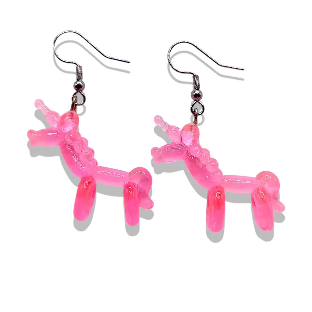 Boucles d’oreilles Licorne Ballon rose en résine artisanale brillante