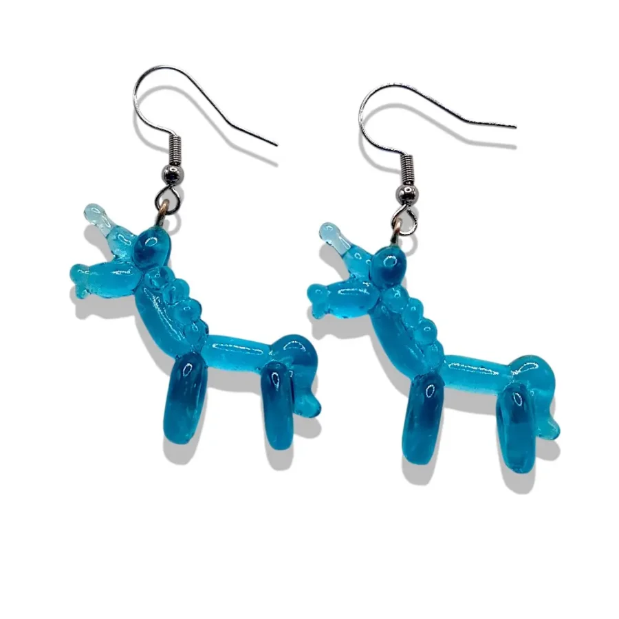 Boucles d’oreilles Licorne Ballon turquoise en résine brillante