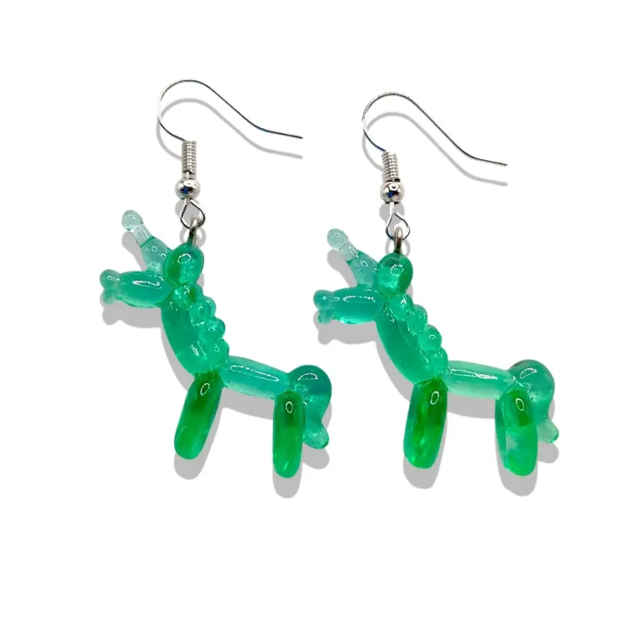 Boucles d’oreilles Licorne Ballon vert en résine artisanale brillante