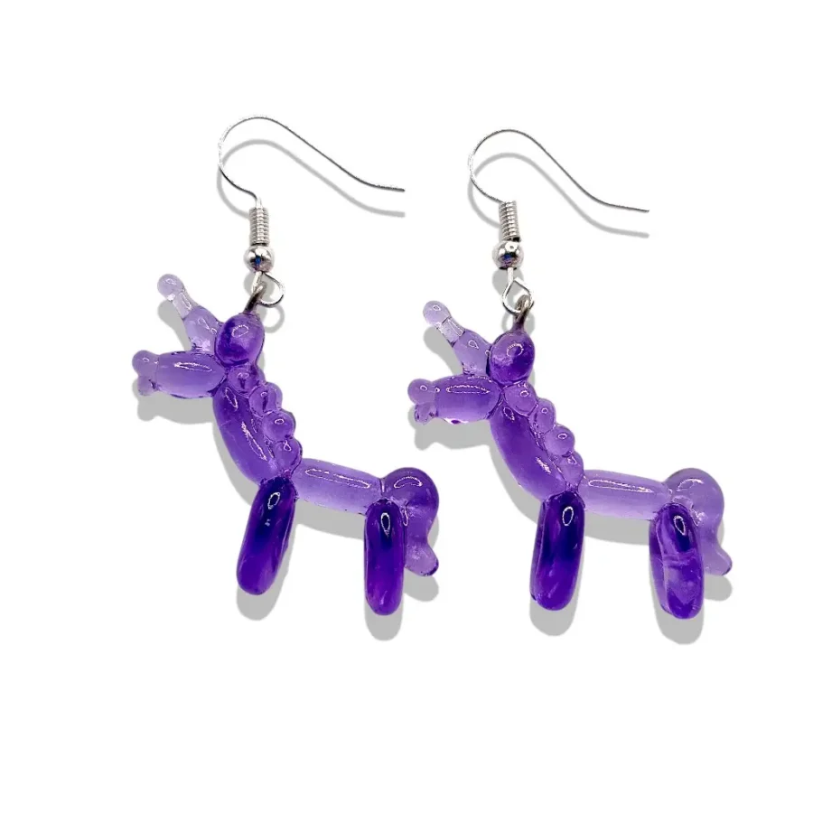 Boucles d’oreilles Licorne Ballon violet en résine brillante