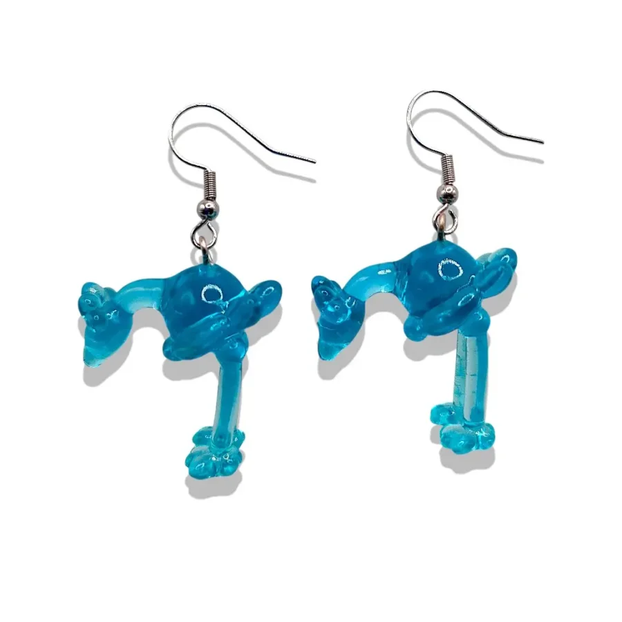 Boucles d’oreilles Autruche Ballon bleu en résine brillante, fabrication artisanale française