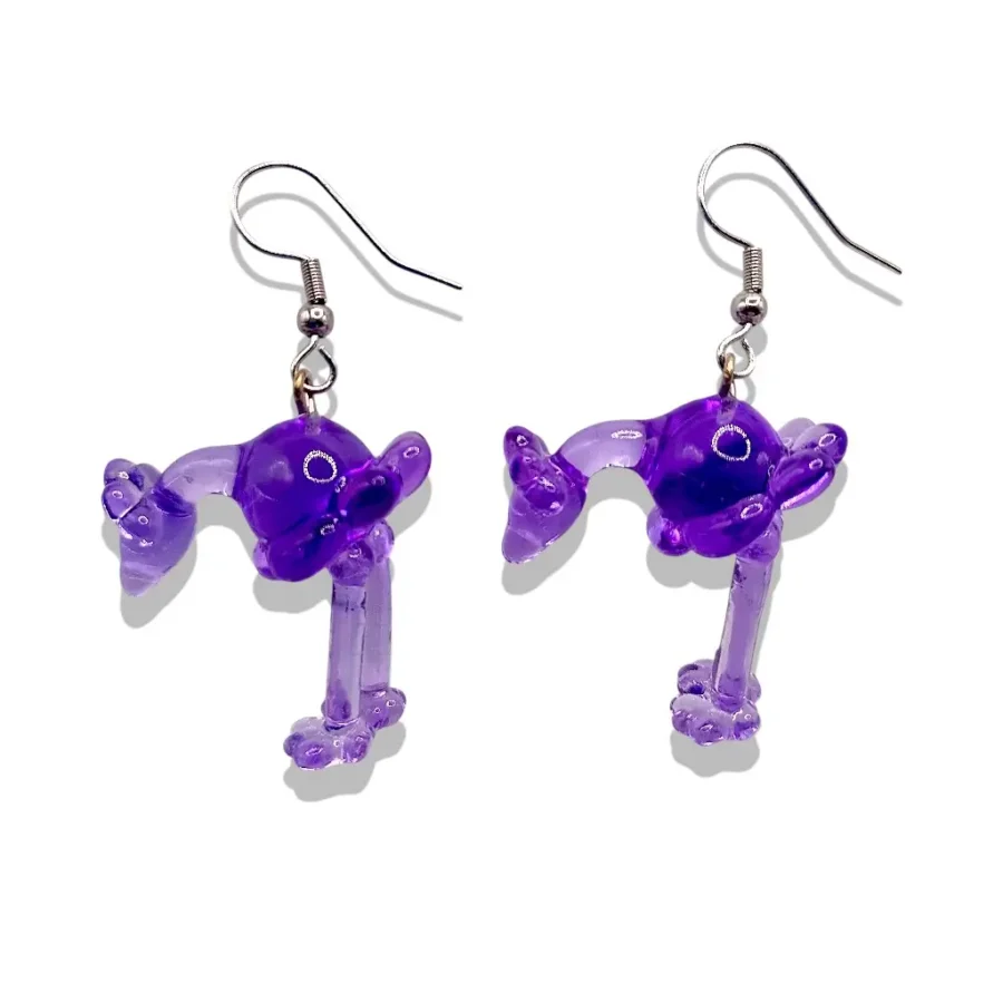 Boucles d’oreilles Autruche Ballon violet en résine brillante, bijou fantaisie artisanal