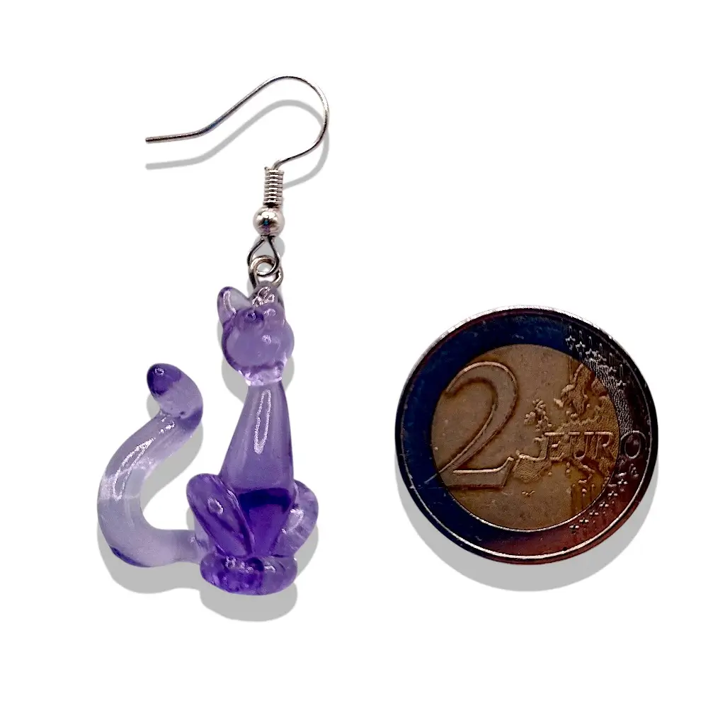 Boucles d’oreilles Chat Ballon violet – référence taille et dimensions
