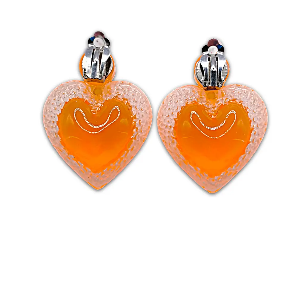 boucles d’oreilles cœur voronoï clips orange vue arrière avec attache clips