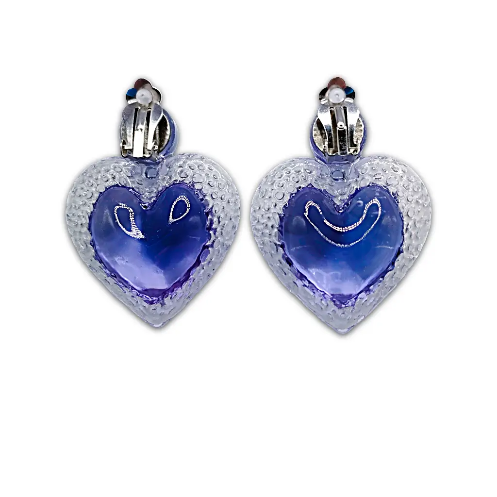 boucles d’oreilles cœur voronoï clips violet vue arrière avec attache clips