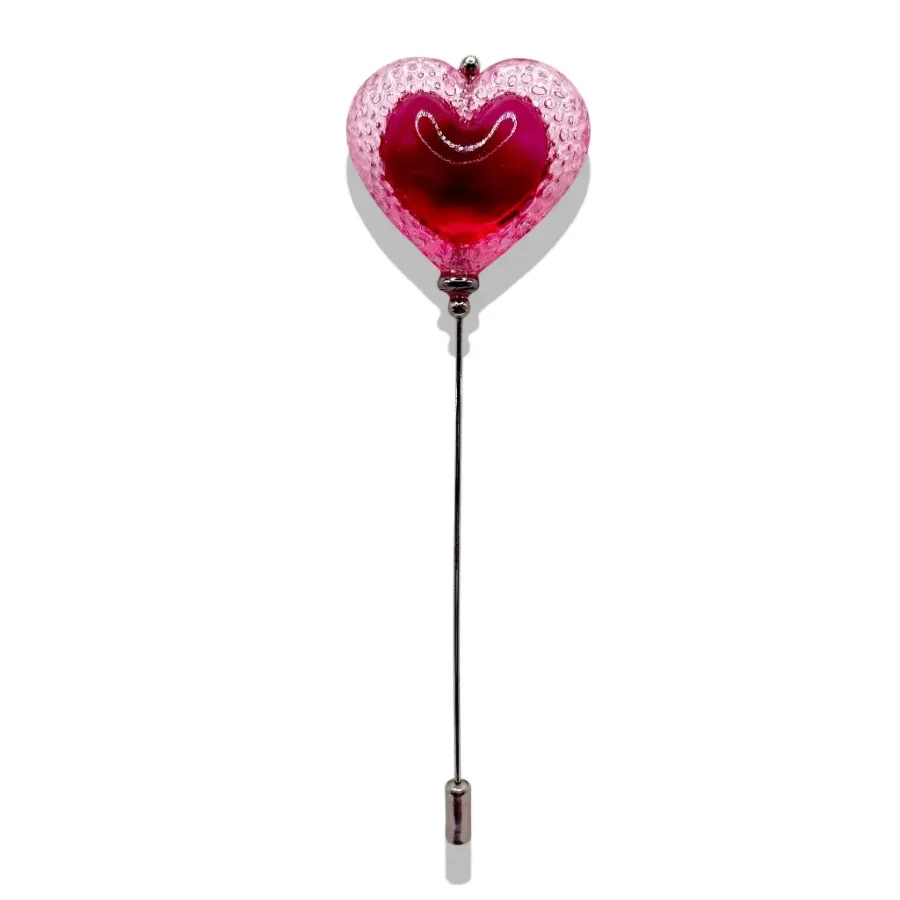 Fibule Cœur Voronoï en résine transparente cherry intense
