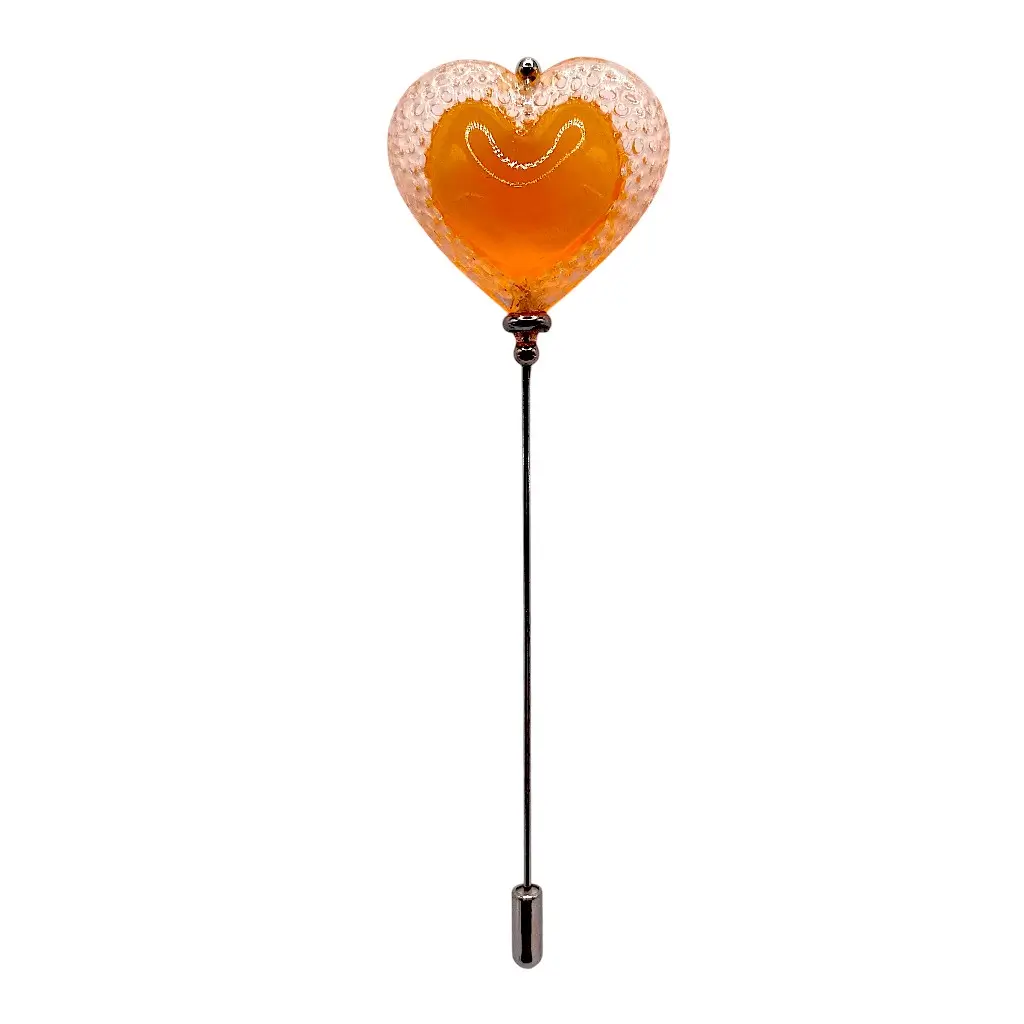 Fibule Cœur Voronoï en résine transparente orange brillant