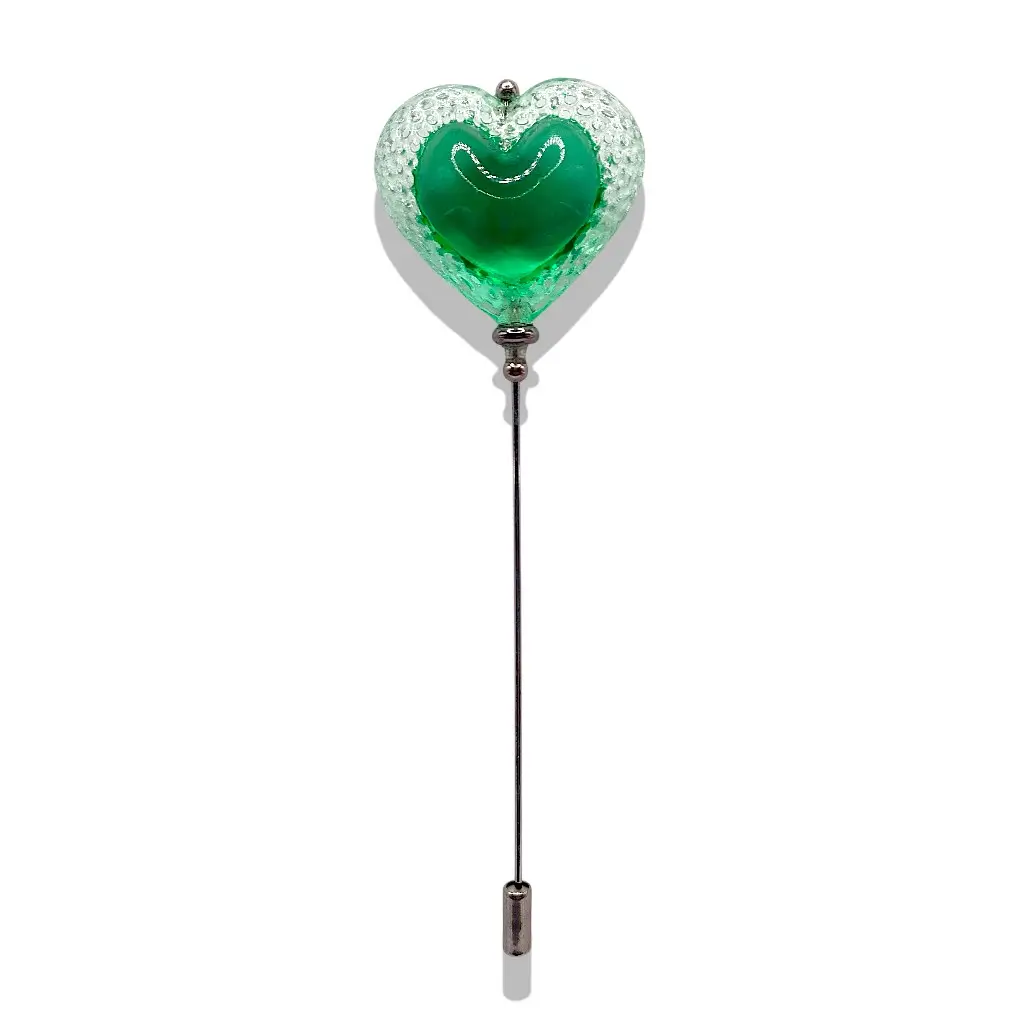 Fibule Cœur Voronoï en résine transparente vert lumineux