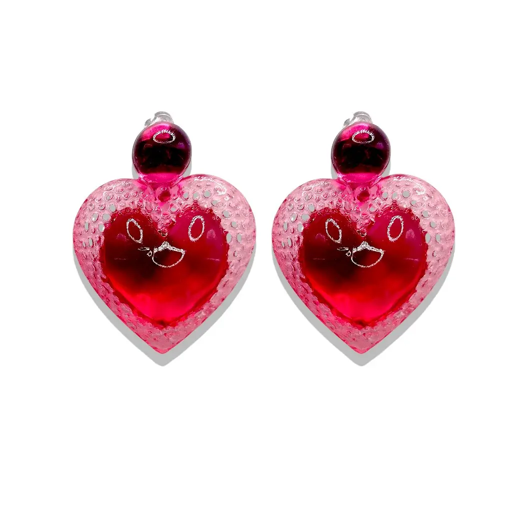 boucles d’oreilles cœur voronoï clips cherry en résine 3D