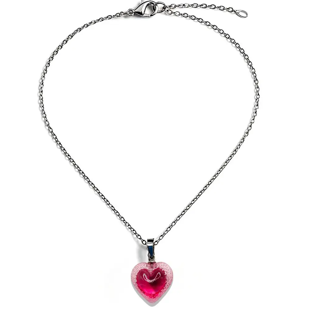 Collier cœur Voronoï cherry en résine avec pendentif géométrique présenté sur fond neutre