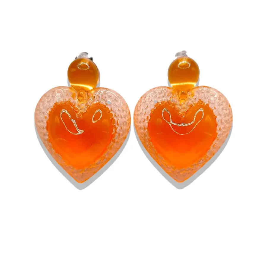 boucles d’oreilles clips cœur voronoï orange en résine élégantes et légères