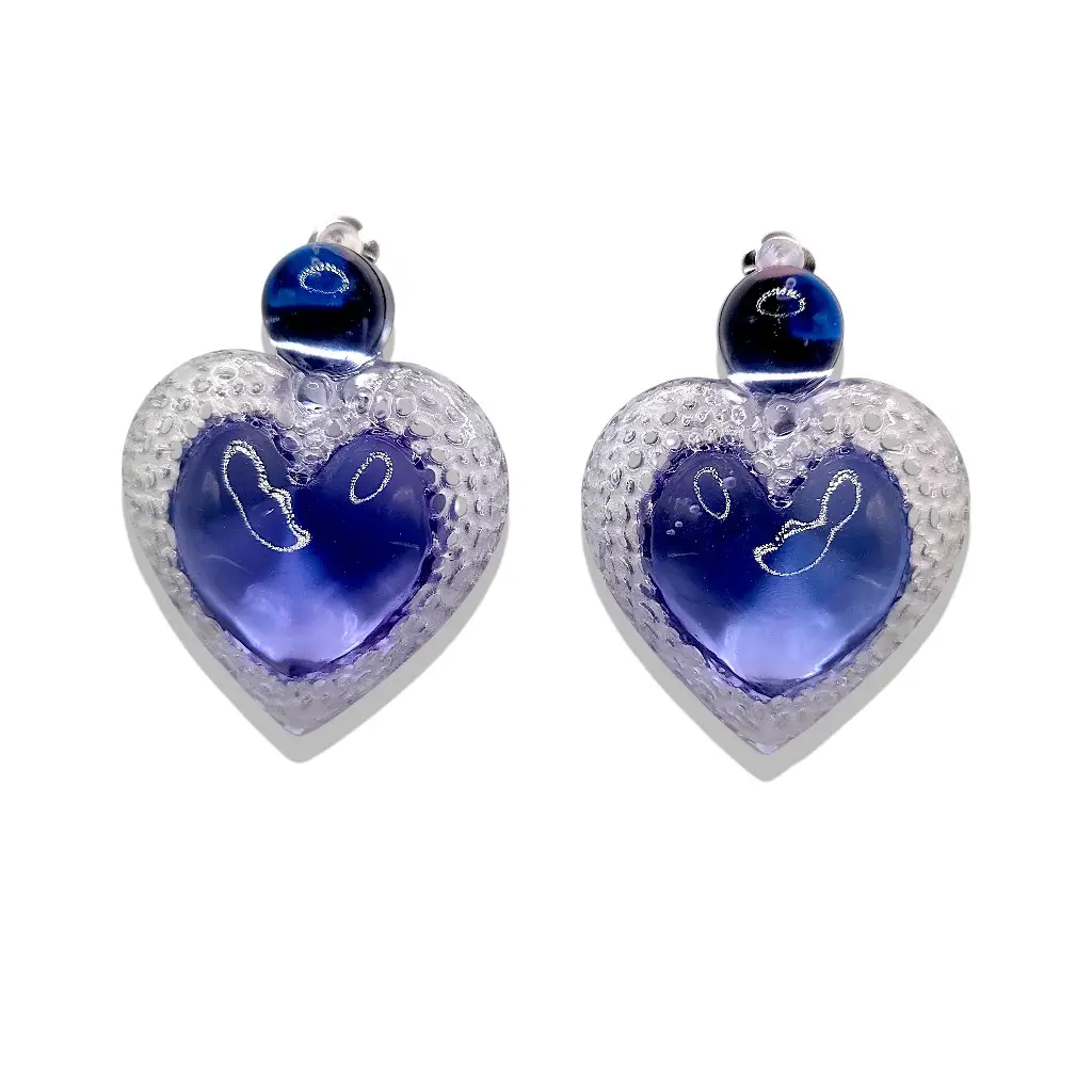 boucles d’oreilles cœur voronoï clips violet en résine 3D