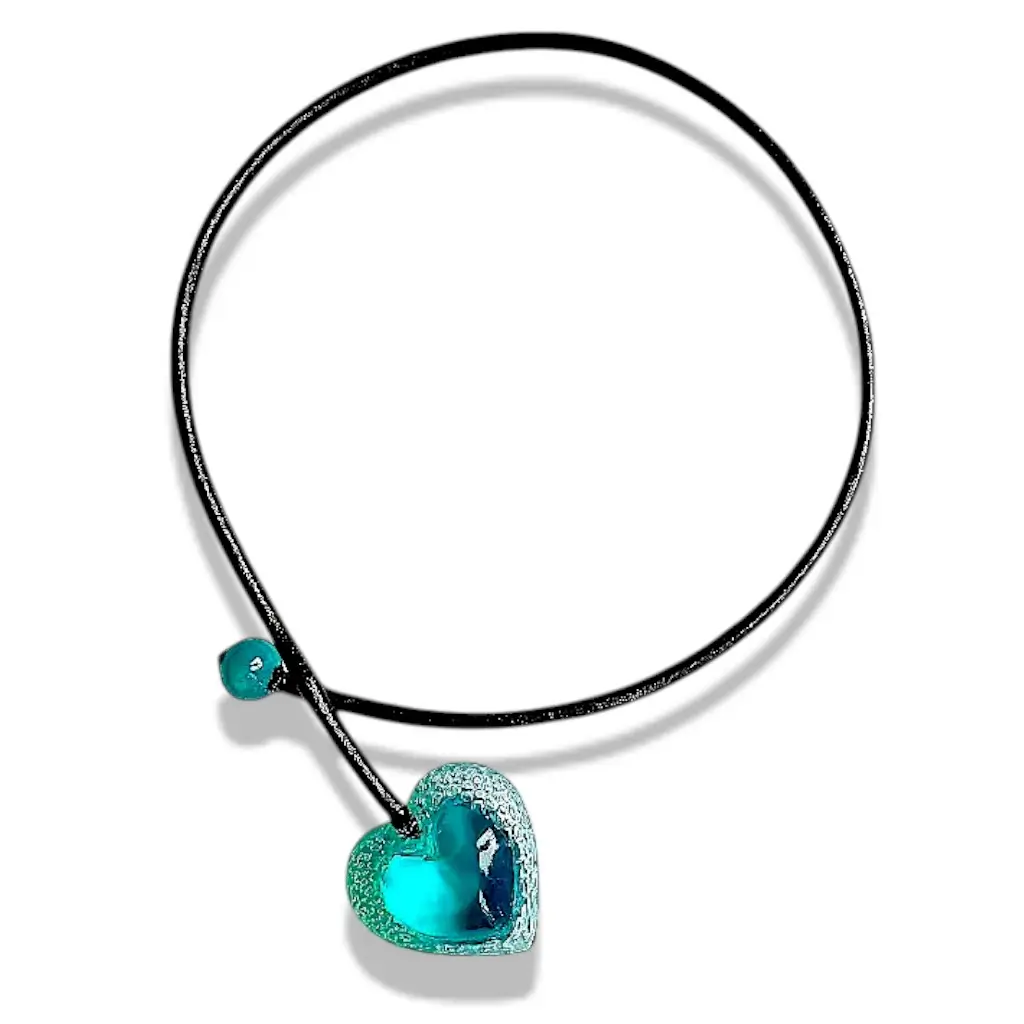 Collier élégant en cuir noir de 4 mm avec pendentif en résine Cœur Voronoï