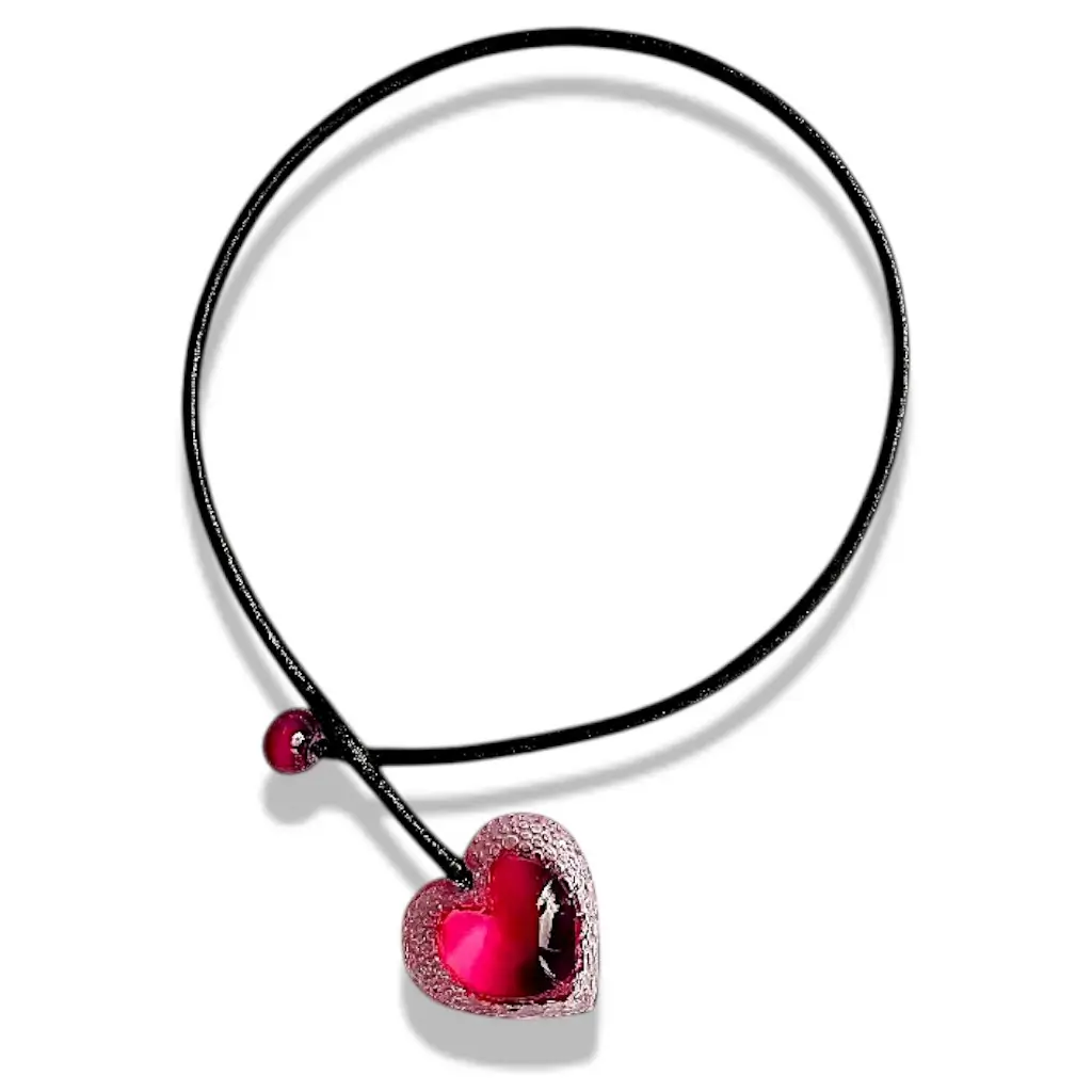 Collier élégant en cuir noir de 4 mm avec pendentif cherry Cœur Voronoï