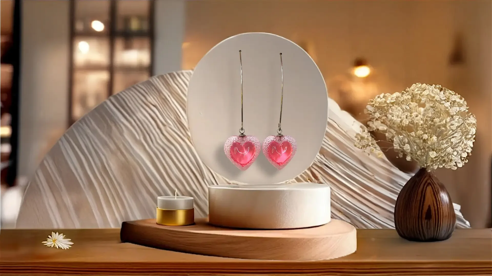 Boucles d’oreilles longues en résine rose ajourée, imprimées en 3D, avec attache fine en acier inoxydable
